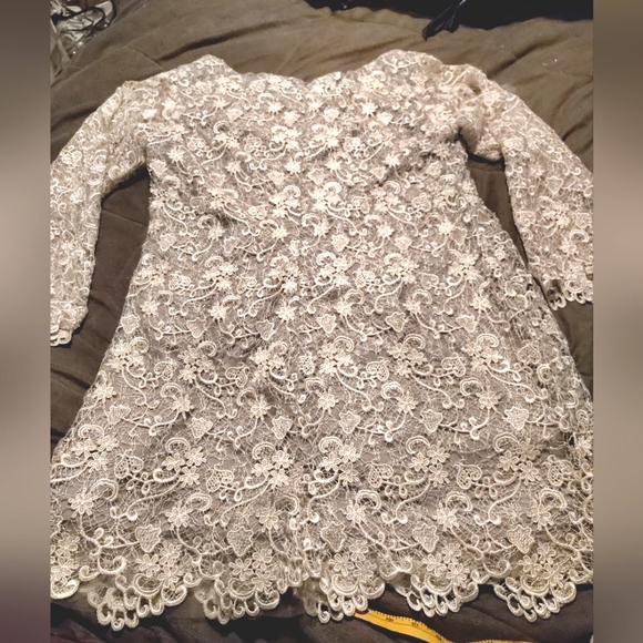 Polo Ralph Lauren Lace Long Sleeve Wedding Dress, Gray,Bell Sleeve,Knee Lngth,16 - Picture 2 of 16